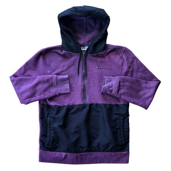 Champion Half Zip Purple & Black Fleece Hoodie Pullover Men's Medium - Picture 1 of 6